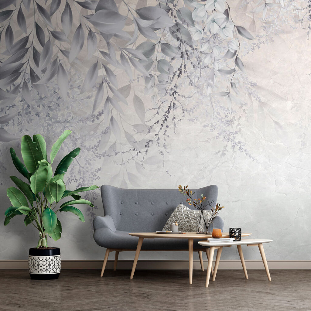 White leaves on grey — interior 4