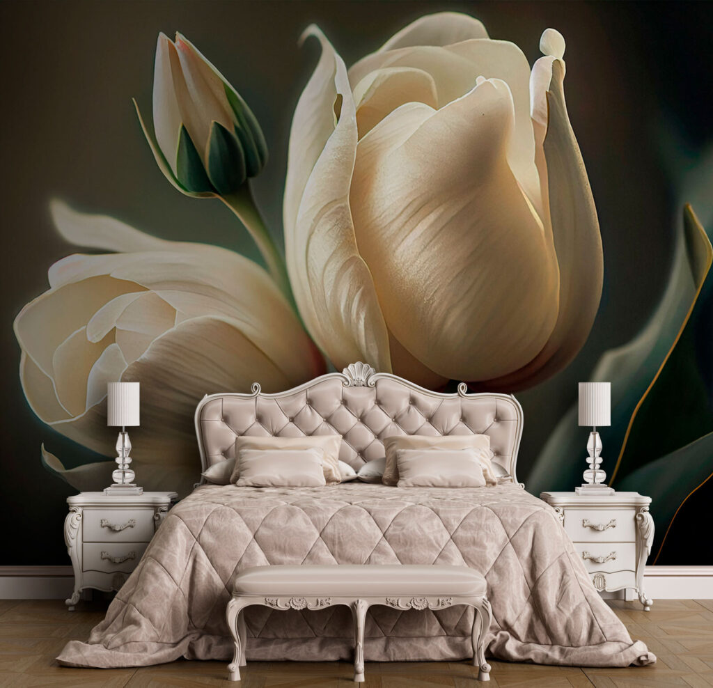 Cream tulips in shadow — interior 1