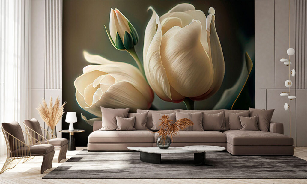 Cream tulips in shadow — interior 2