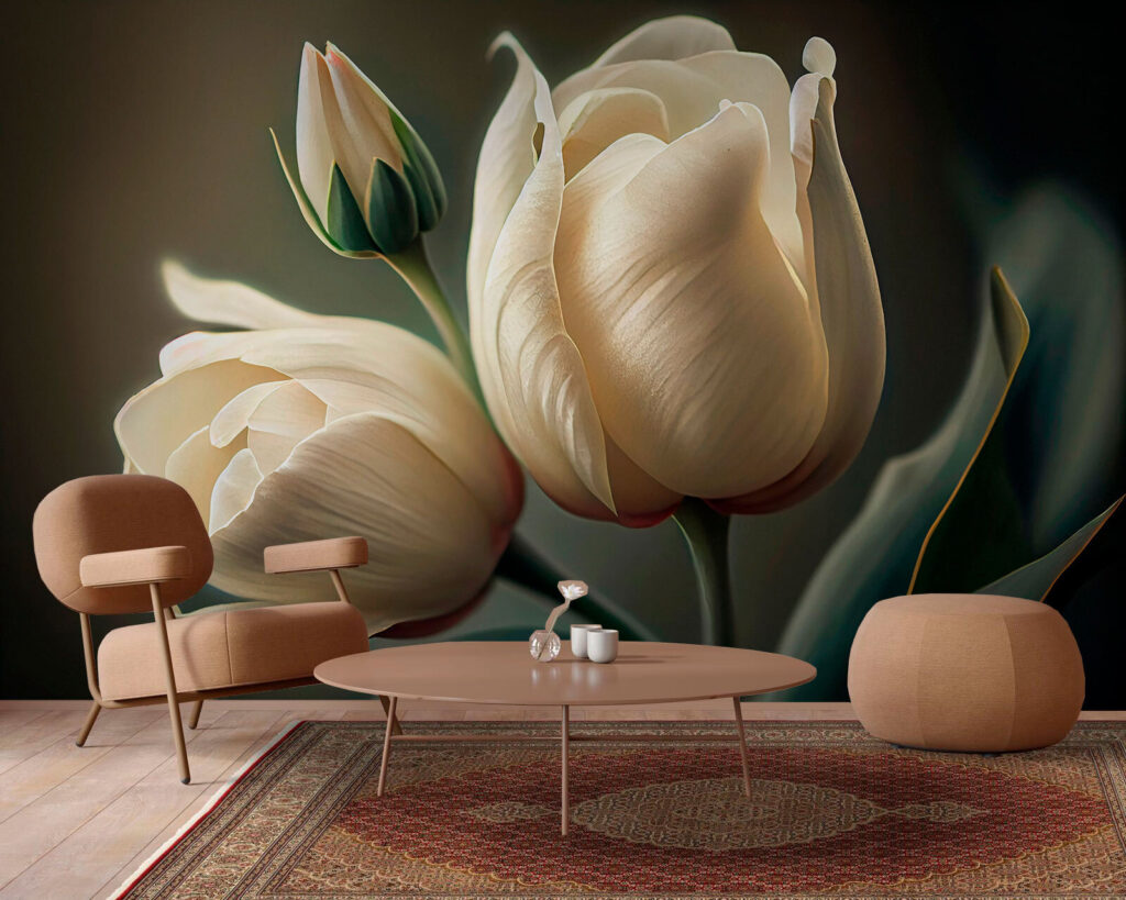 Cream tulips in shadow — interior 3