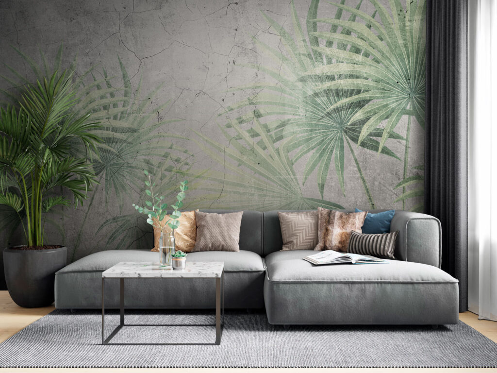 Palm fans on plaster — interior 2