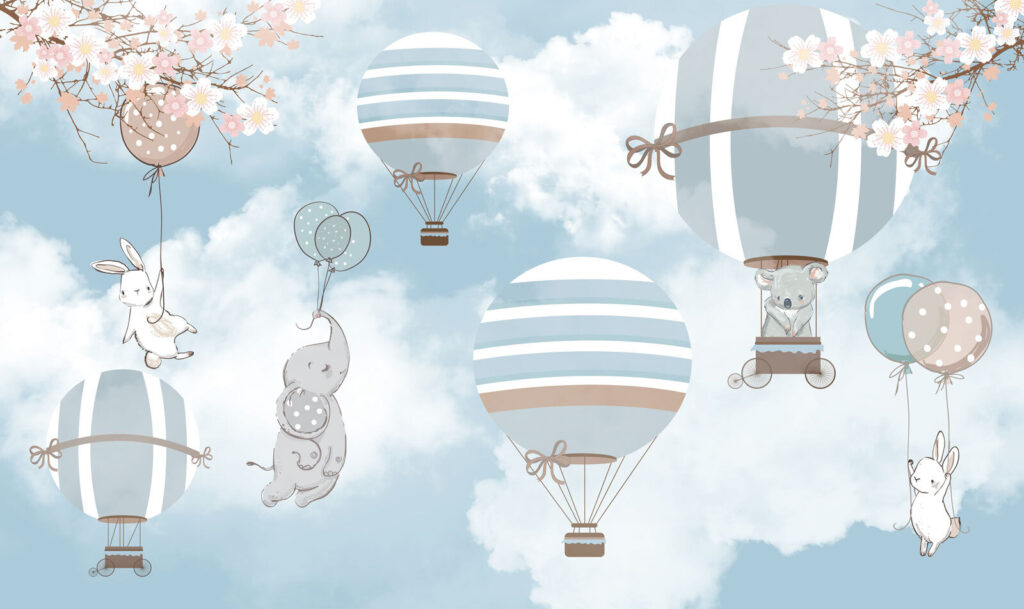 Rabbits on blue balloons — full design