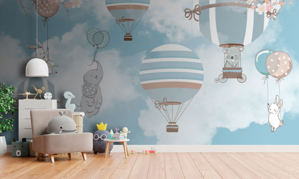 Rabbits on blue balloons — interior 2