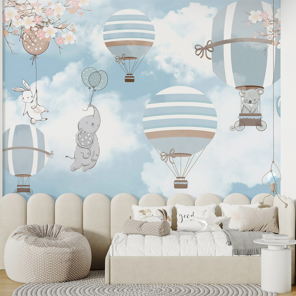 Rabbits on blue balloons — interior 3