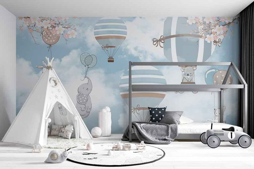Rabbits on blue balloons — interior 4