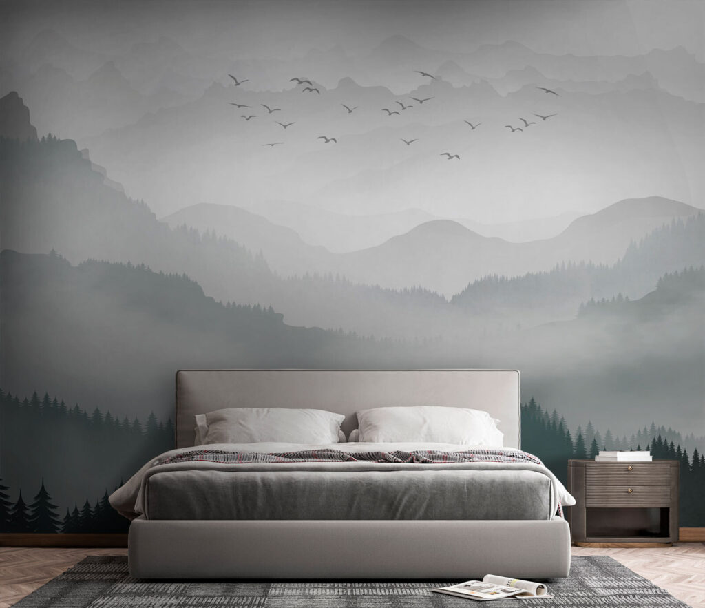 Birds above misty forest — interior 2