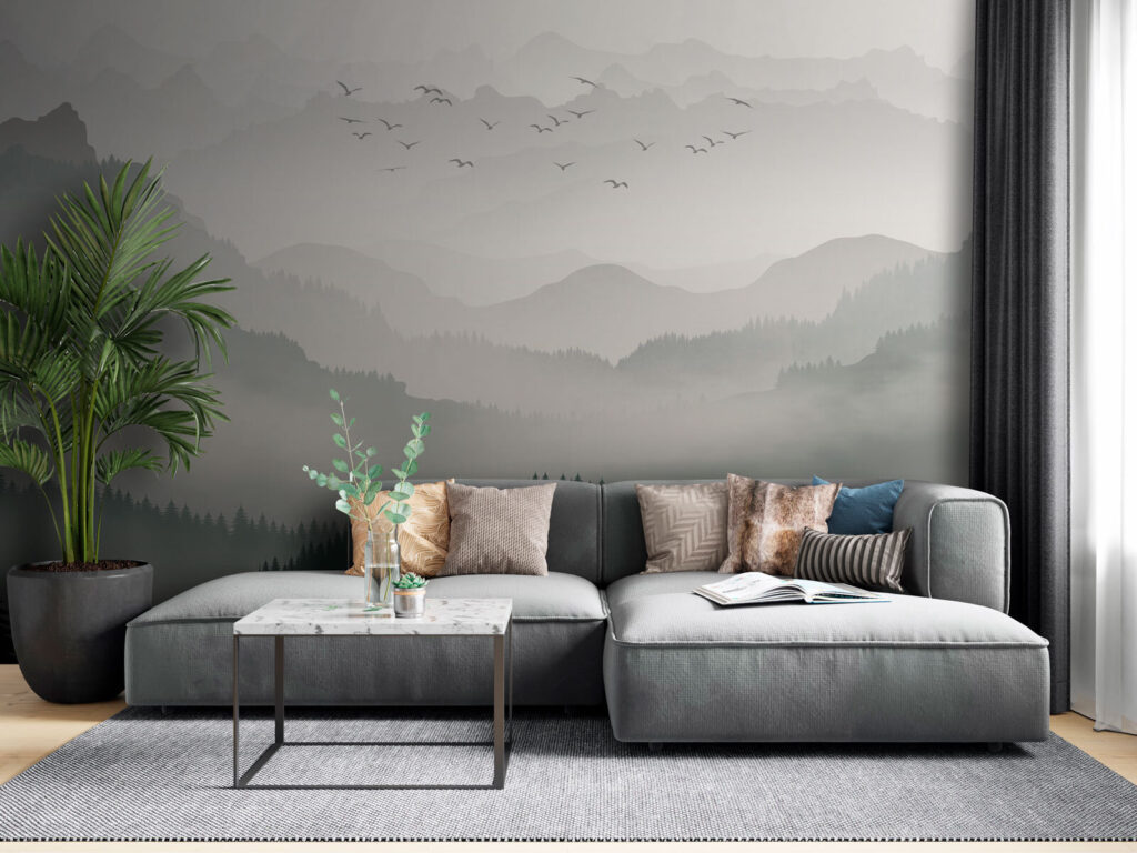 Birds above misty forest — interior 1