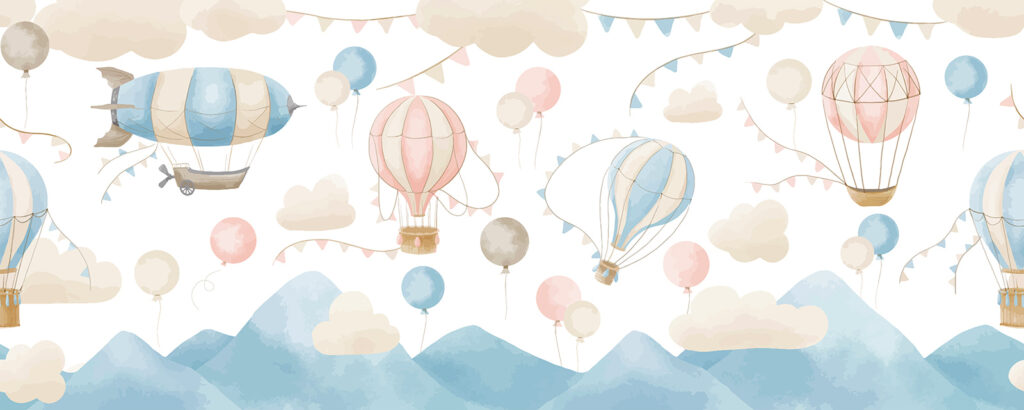 Balloons under bunting — full design
