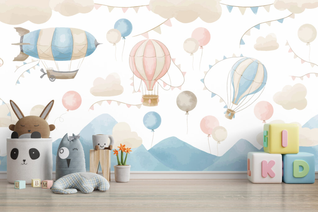 Balloons under bunting — interior 2