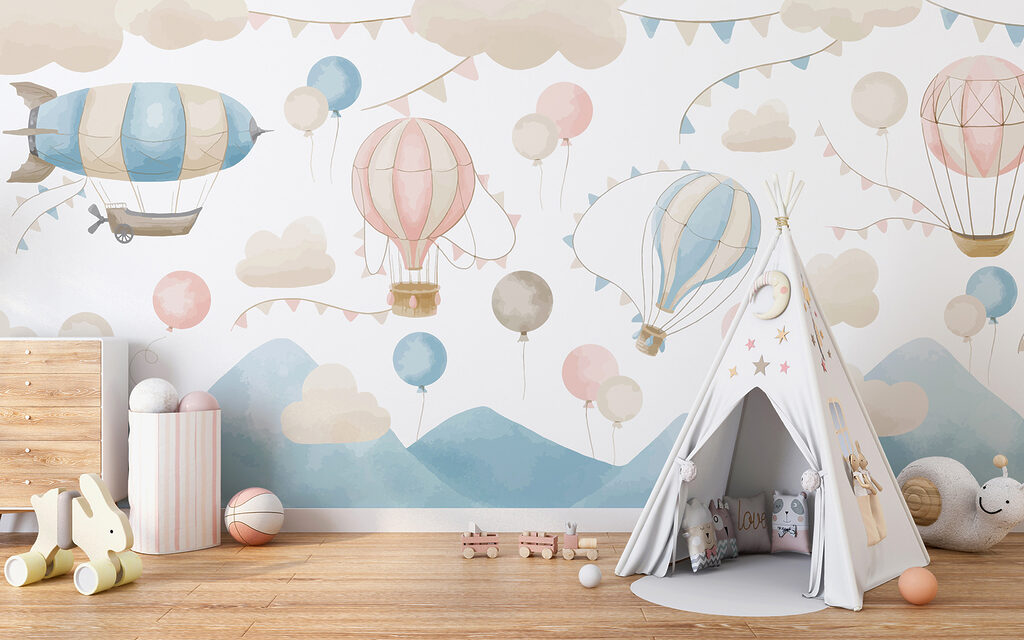 Balloons under bunting — interior 7