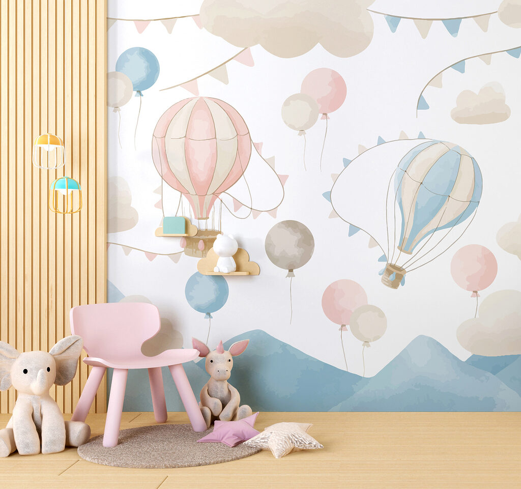 Balloons under bunting — interior 8