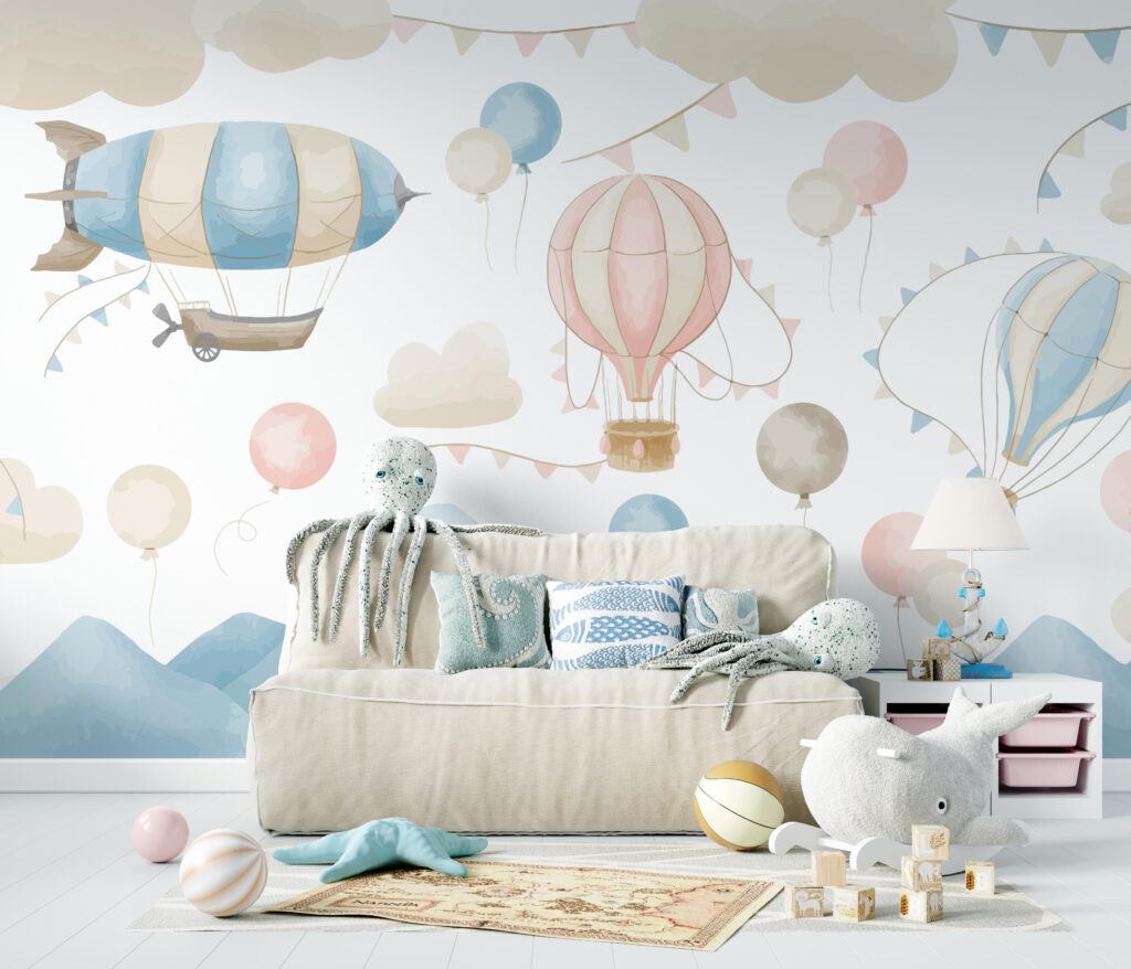 Balloons under bunting — interior 5
