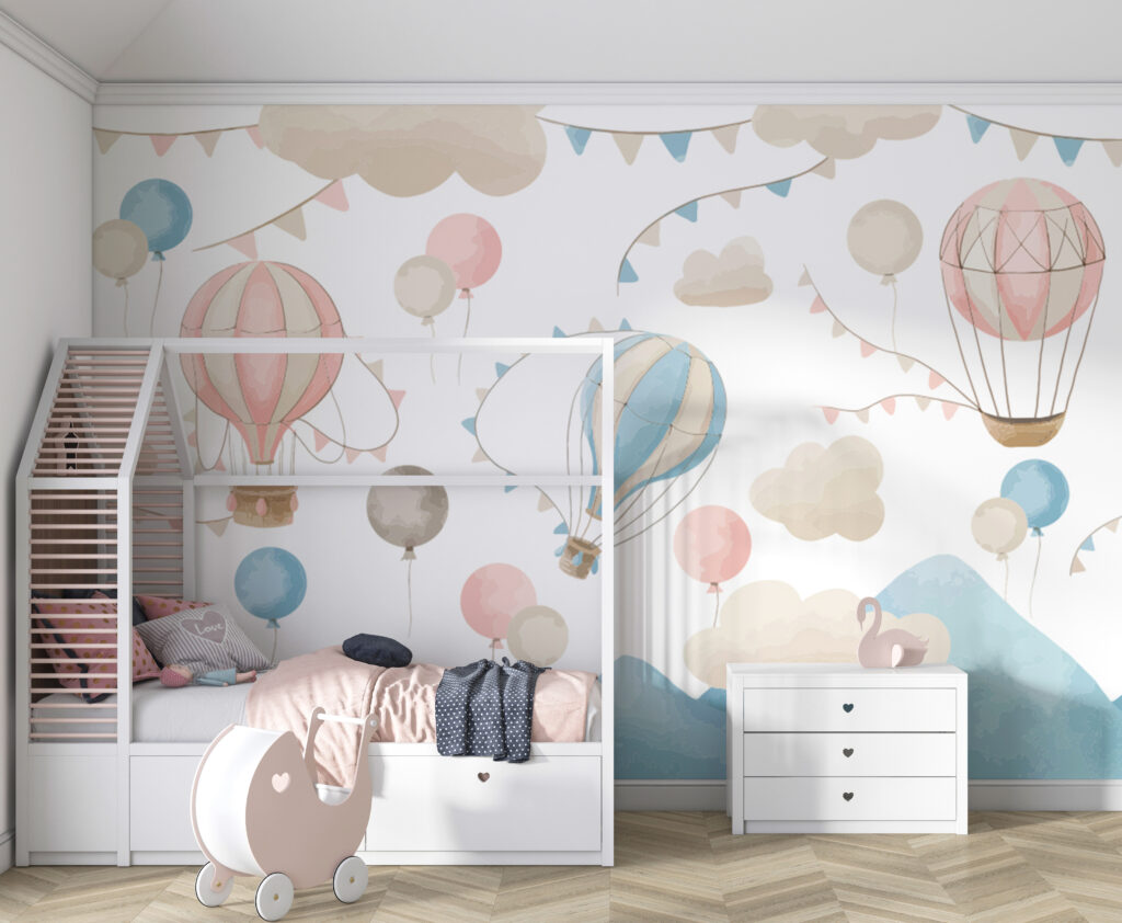 Balloons under bunting — interior 6
