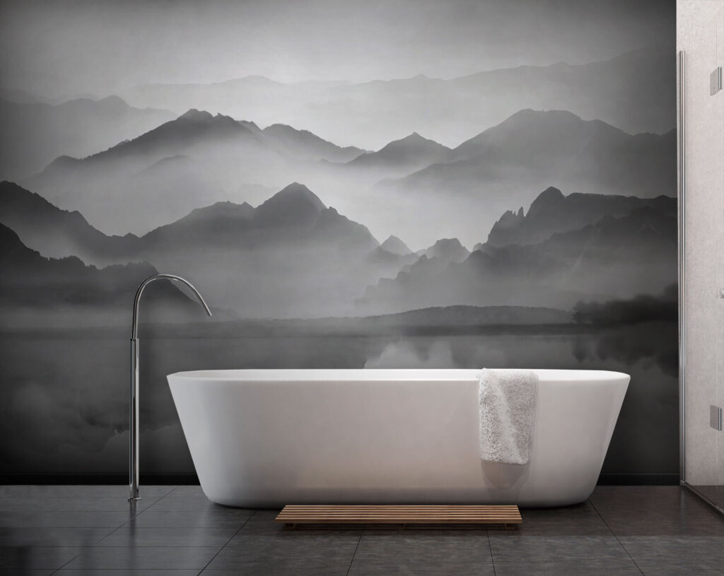 Grey mountains over water — interior 3