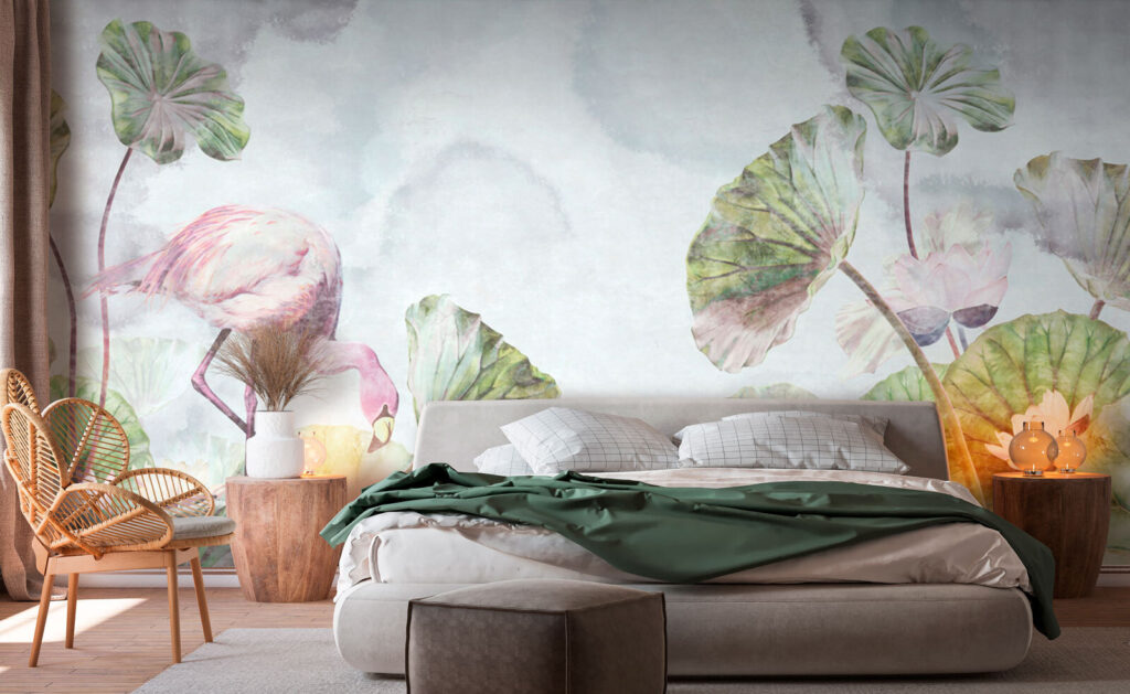 Flamingo among lotus leaves — interior 1
