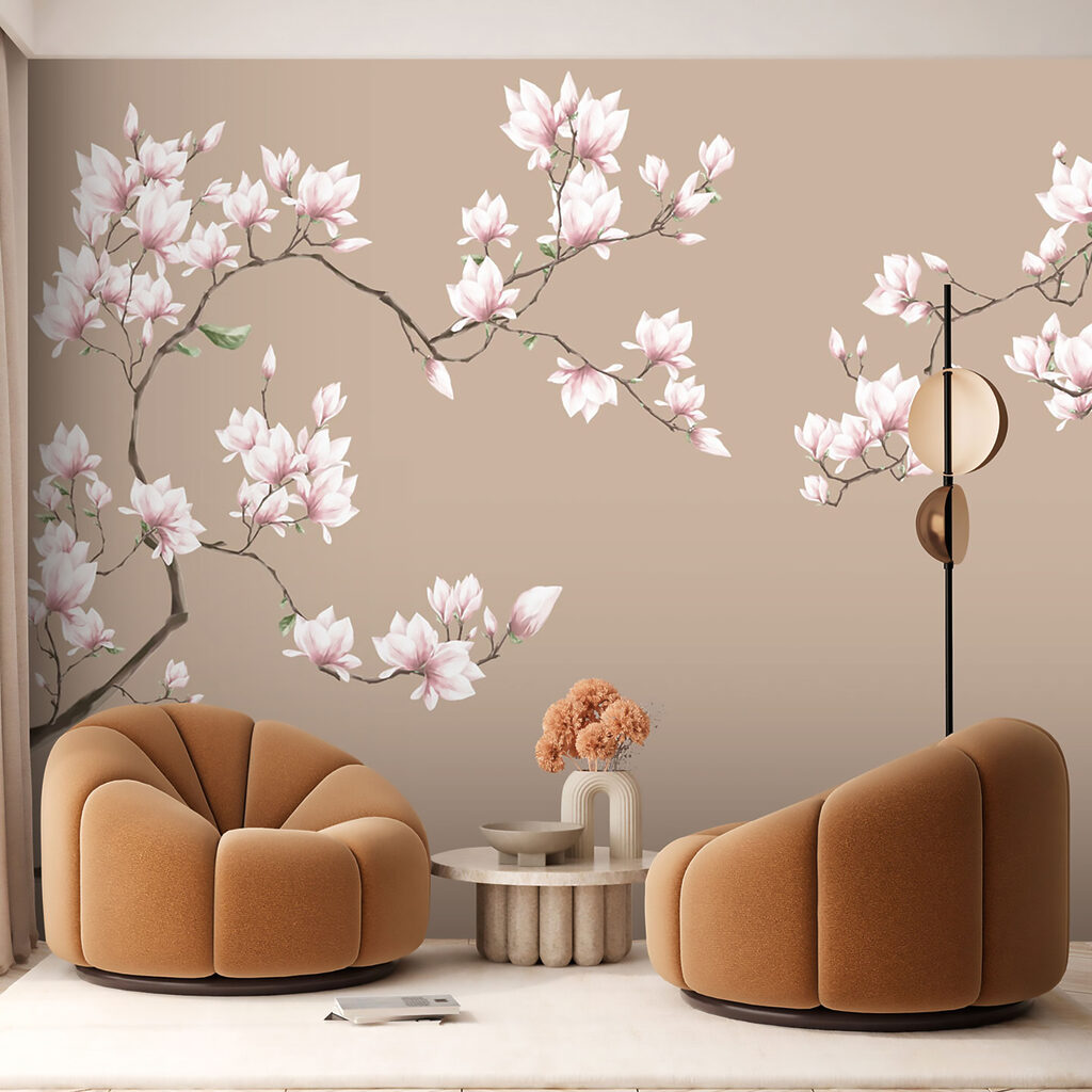 Pink magnolia on taupe — interior 5