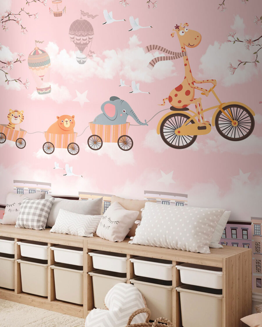 Animals cycling above town — interior 2