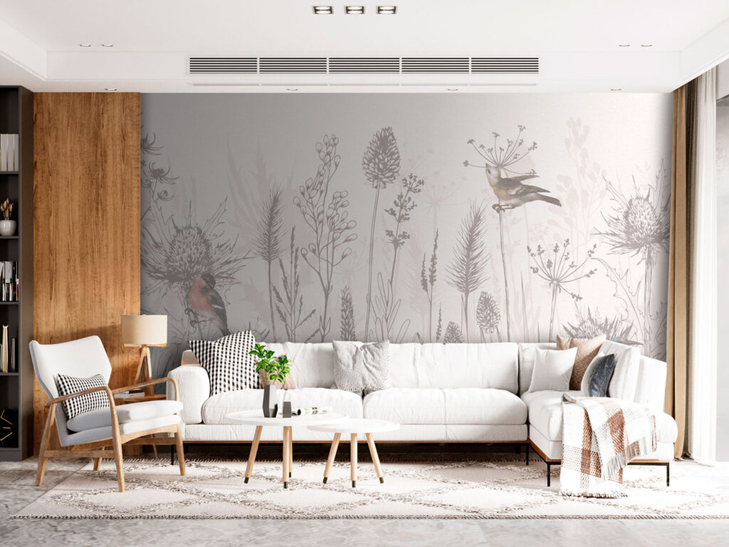Songbirds among drawn grasses — interior 2