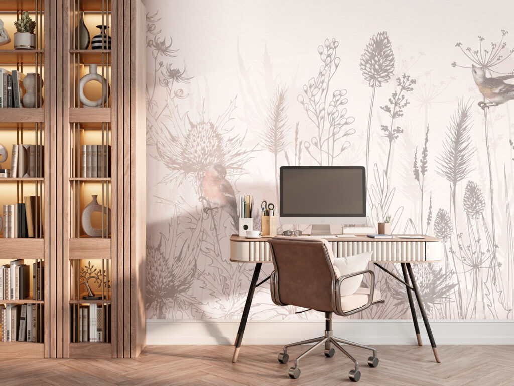 Songbirds among drawn grasses — interior 3