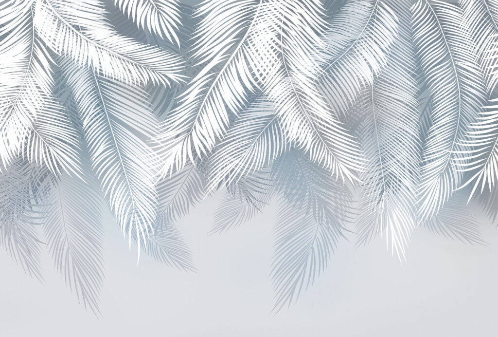 Palm fronds on ice-blue — full design