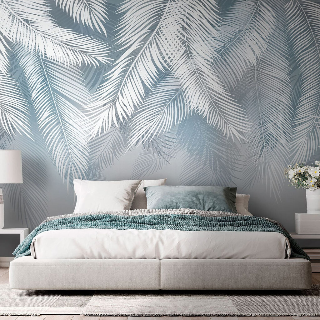 Palm fronds on ice-blue — interior 3