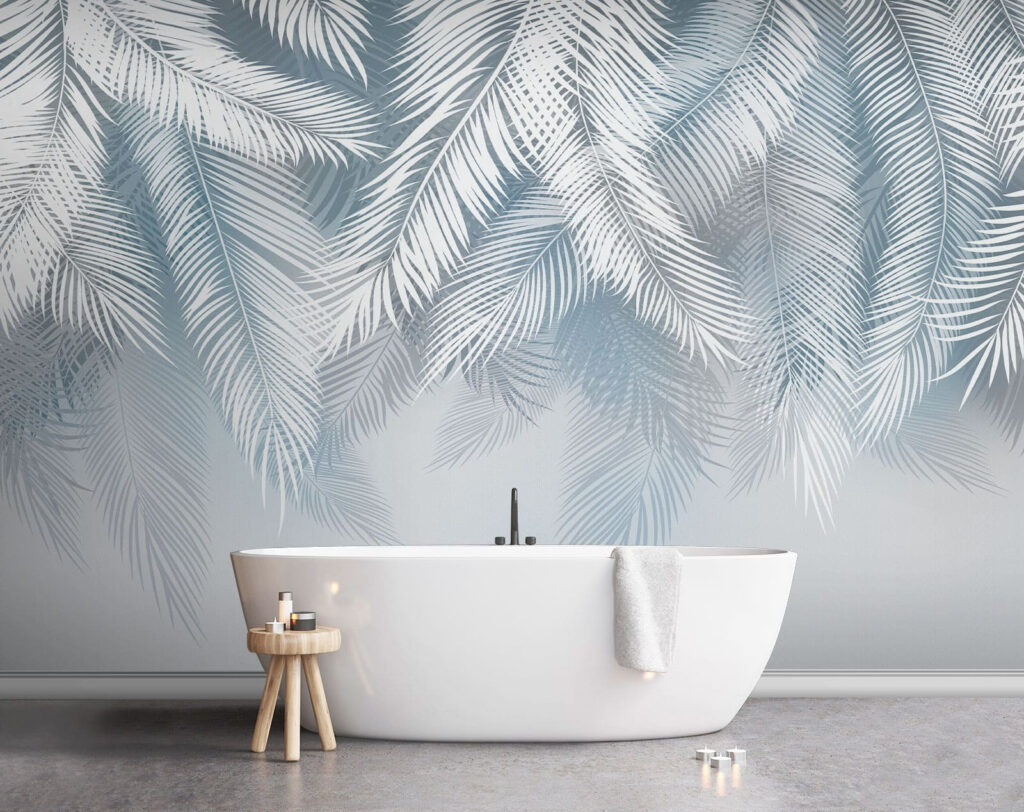 Palm fronds on ice-blue — interior 2