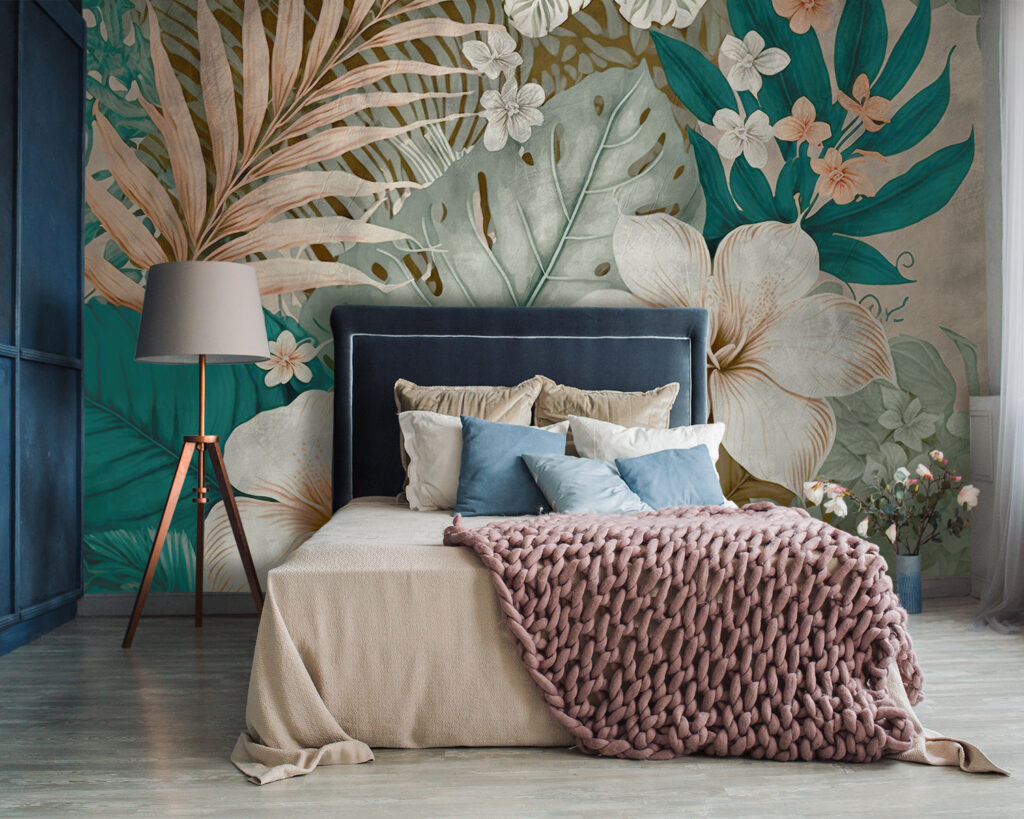 White flowers, turquoise leaves — interior 3