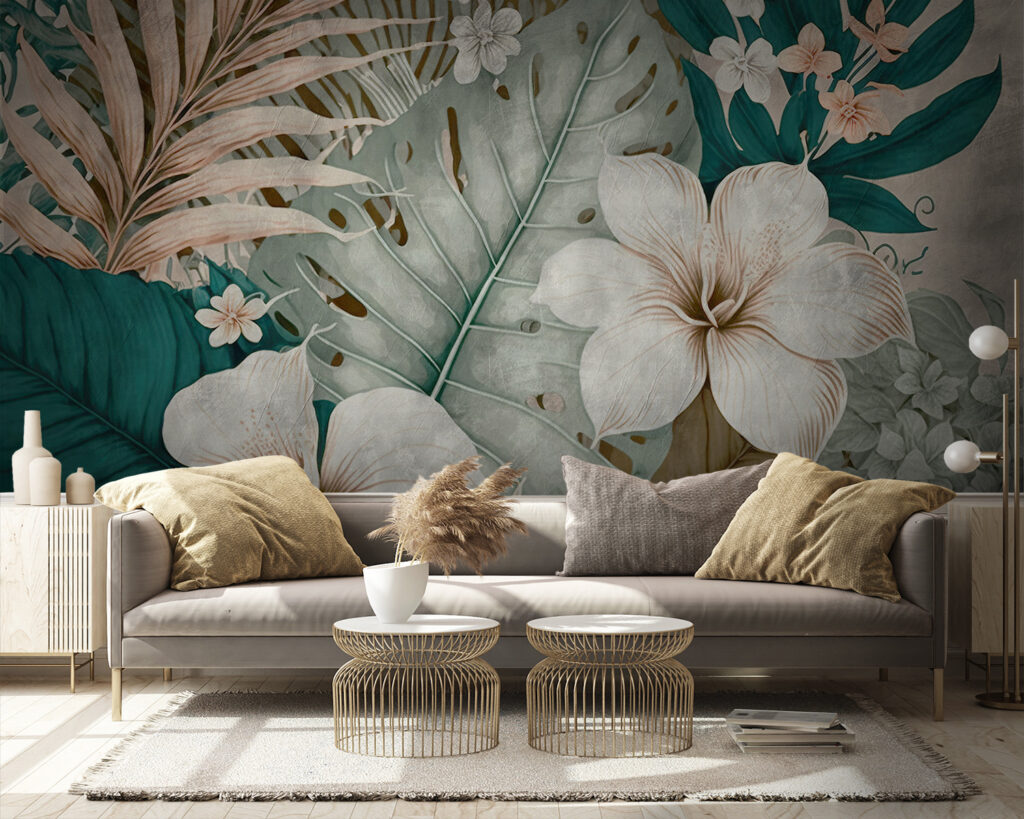 White flowers, turquoise leaves — interior 5