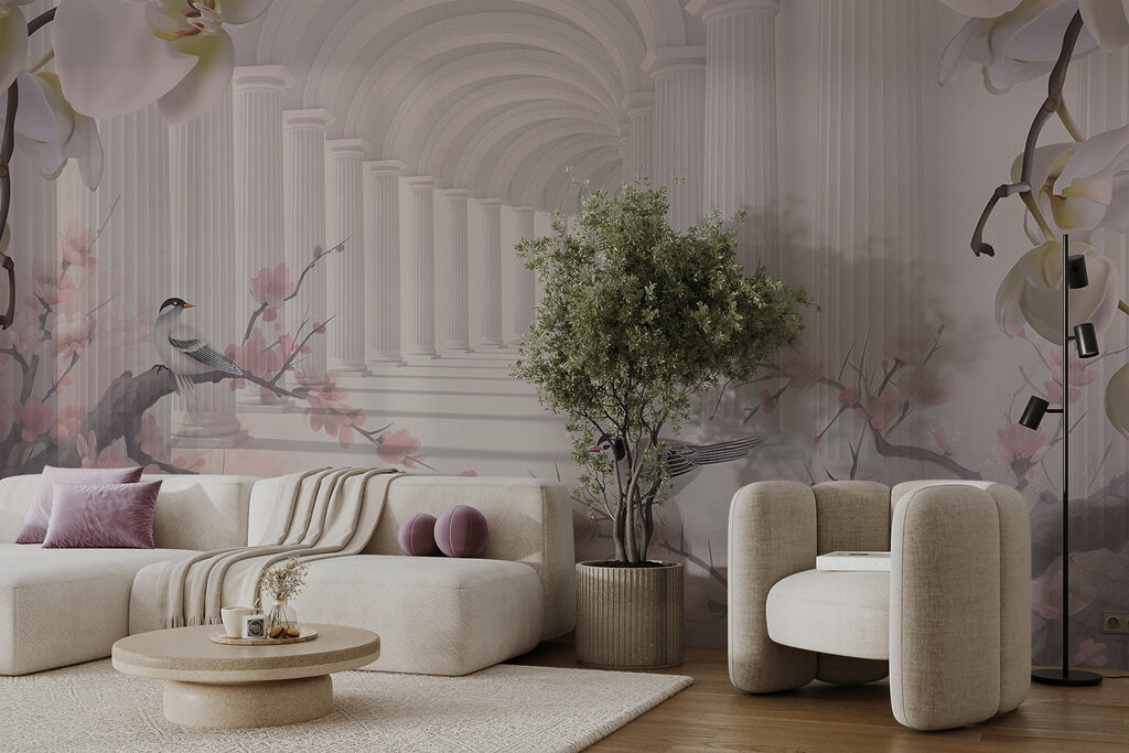 Birds beneath flower arches — interior 7