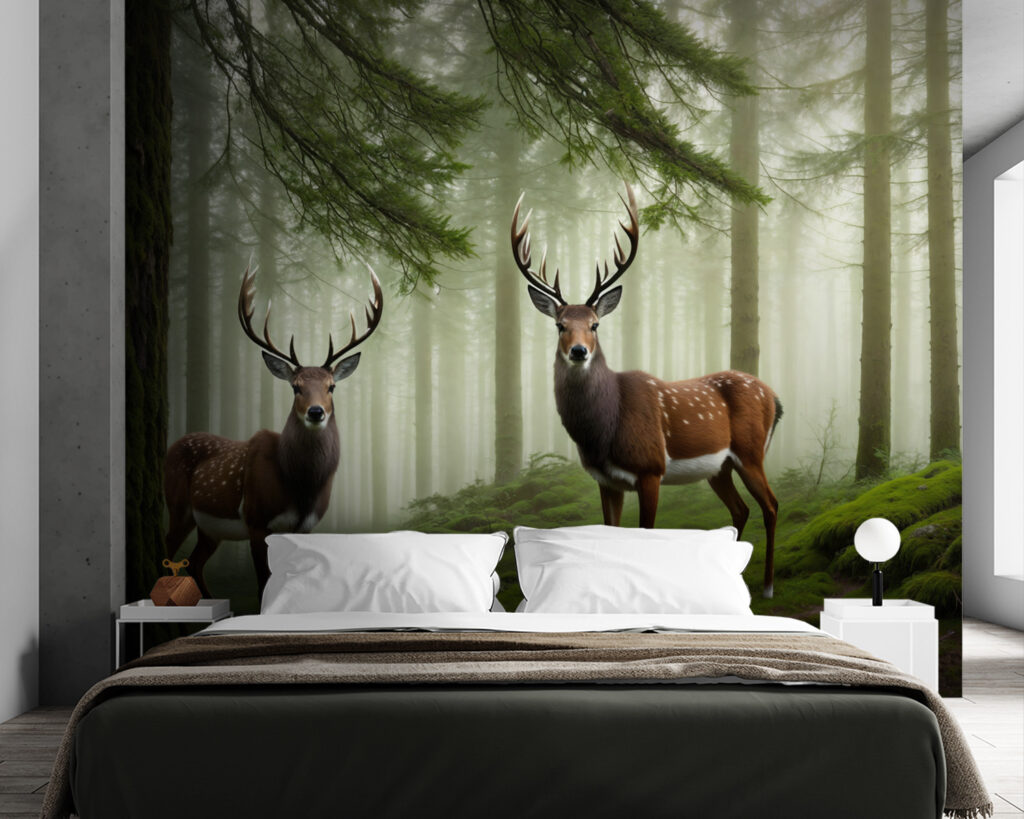 Deer in conifer forest — interior 1