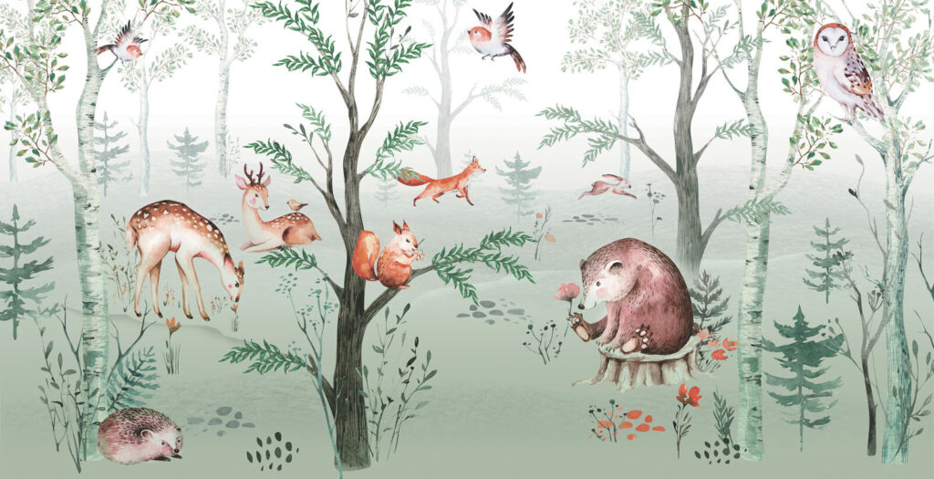 Woodland animals among twigs — full design