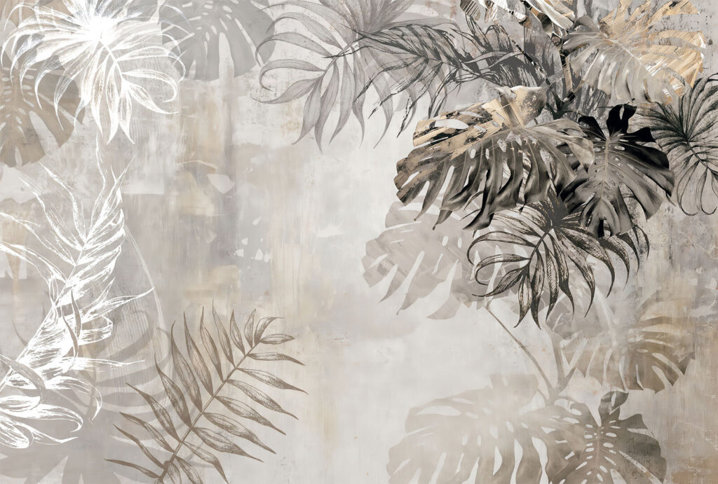 Tropical leaves on beige — full design