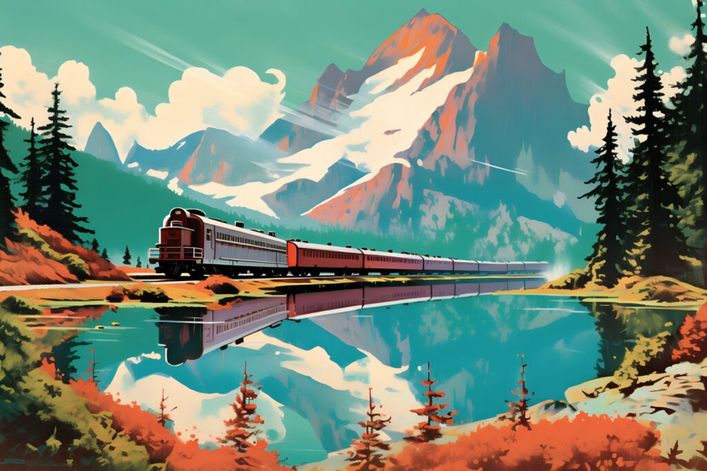 Train by a lake — full design