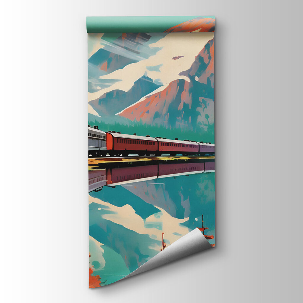 Train by a lake — product view