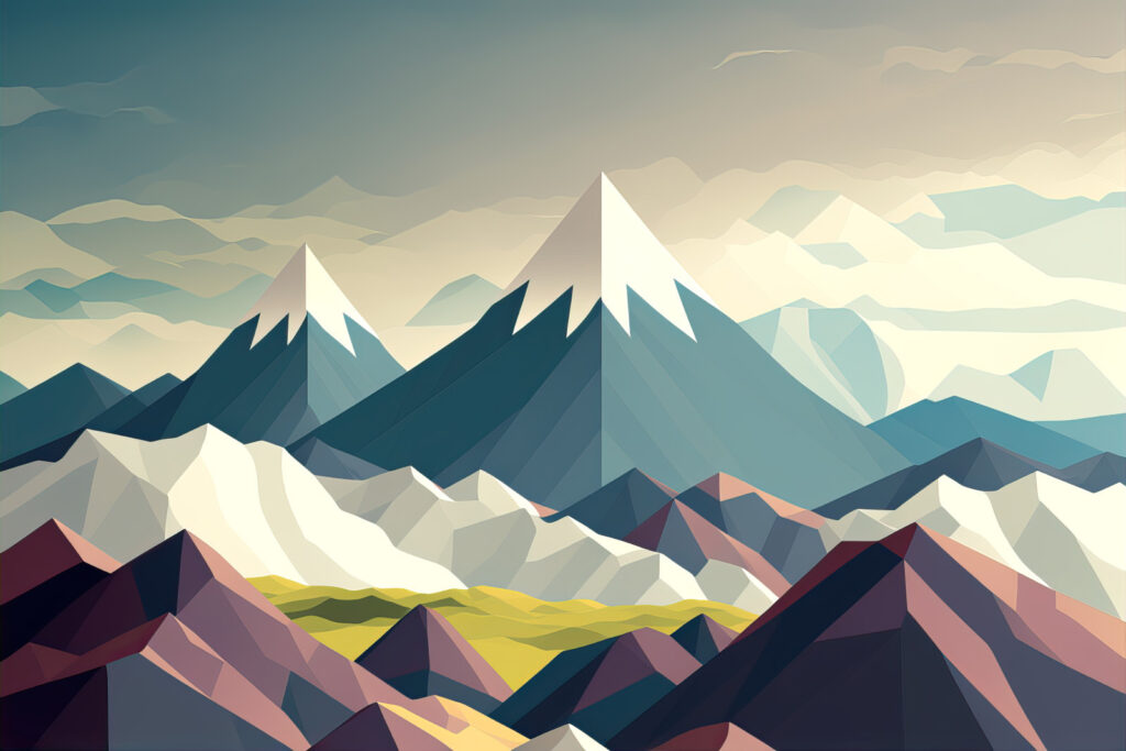 Mountains in colourful facets — full design