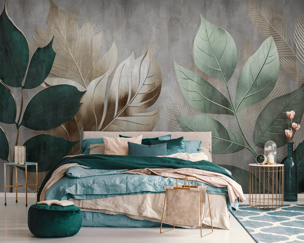 Green leaves on planks — interior 1