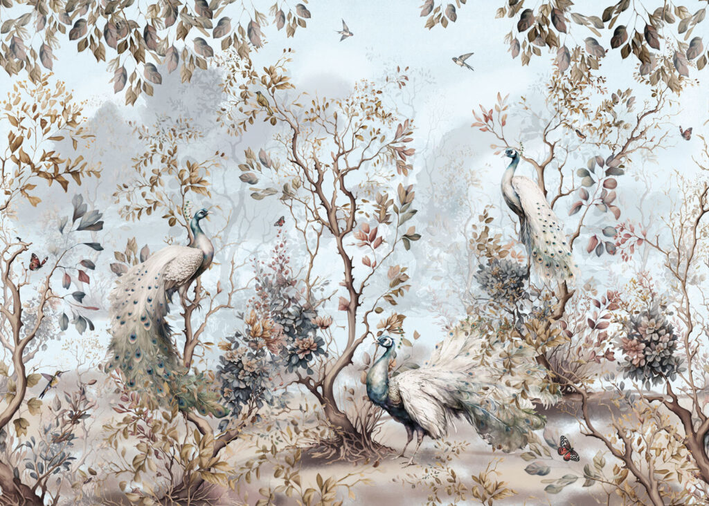 Peacock Garden Etching — full design