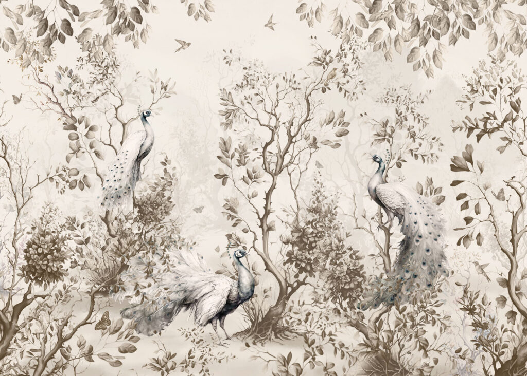 Peacocks in the Woodland — full design