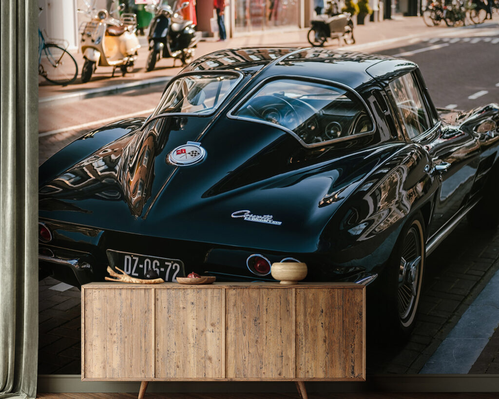 Black classic car — interior 1