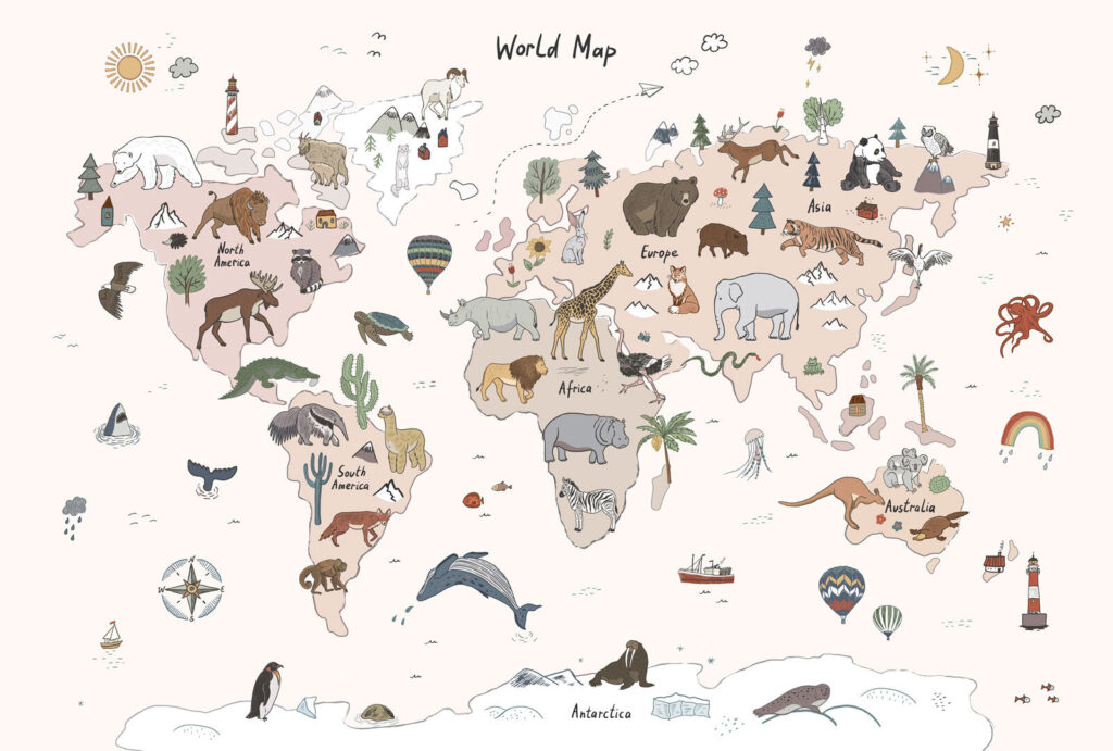 World map of animals — full design