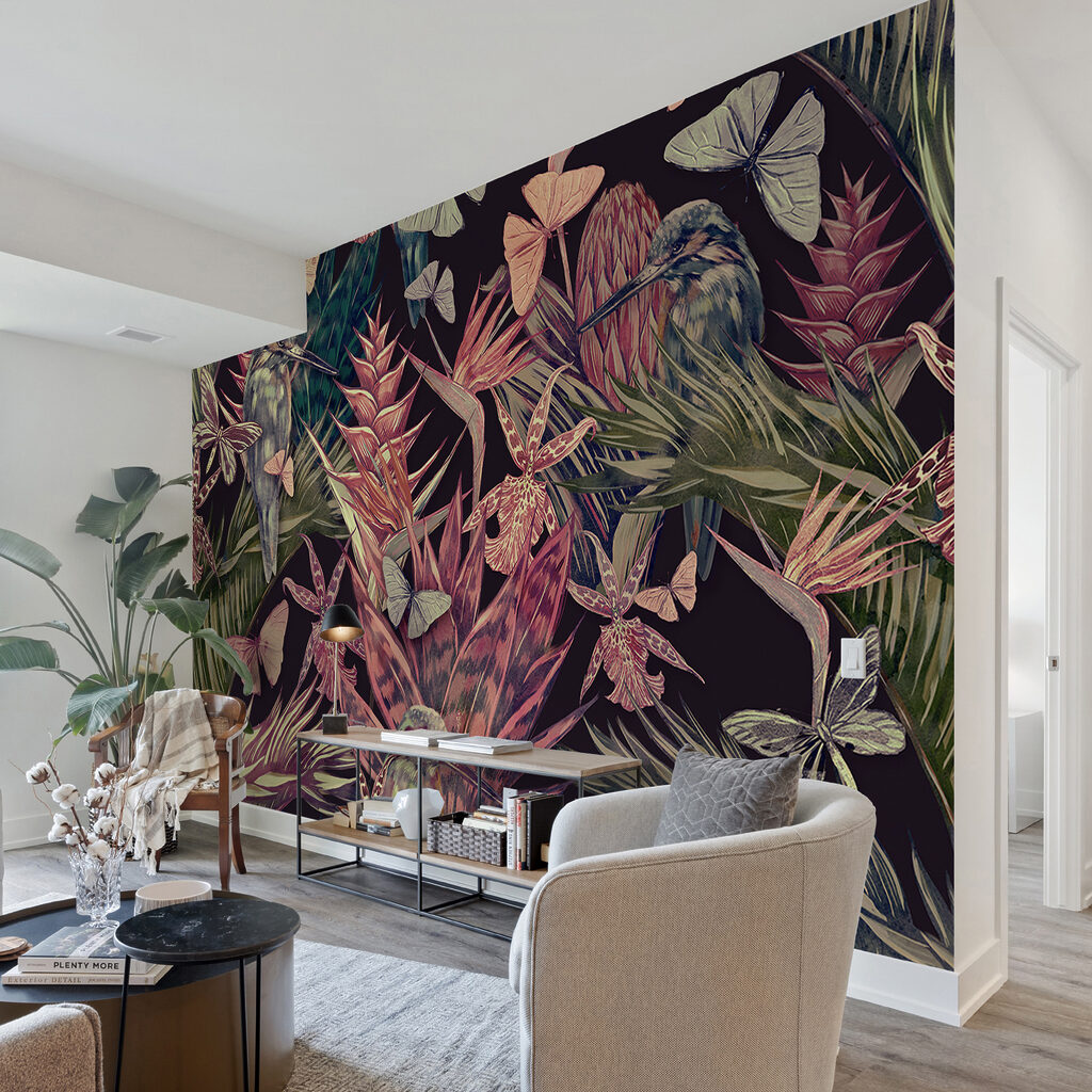 Parrots among tropical leaves — interior 5