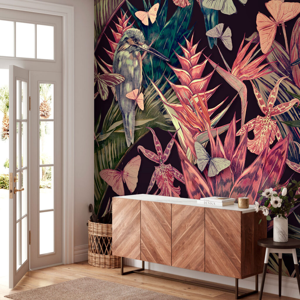 Parrots among tropical leaves — interior 3