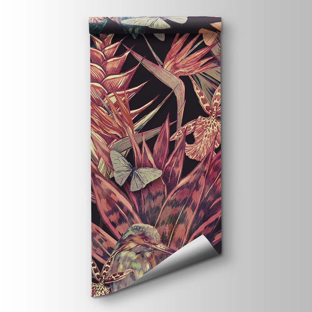 Parrots among tropical leaves — product view