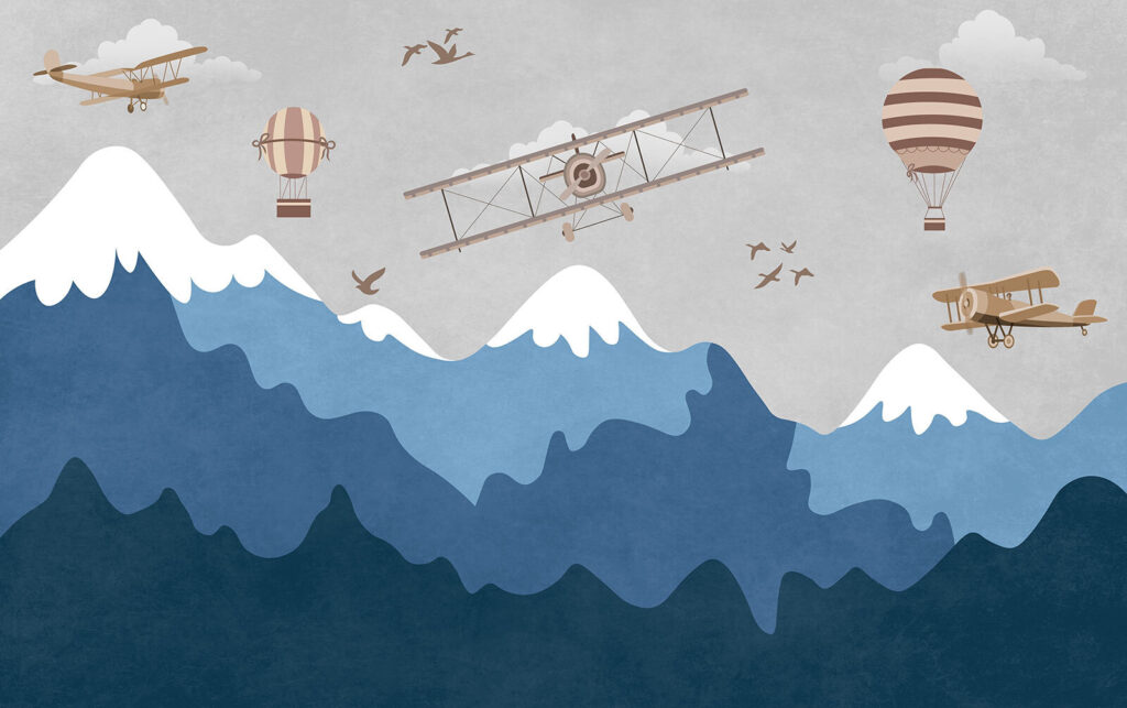 Old planes above mountains — full design