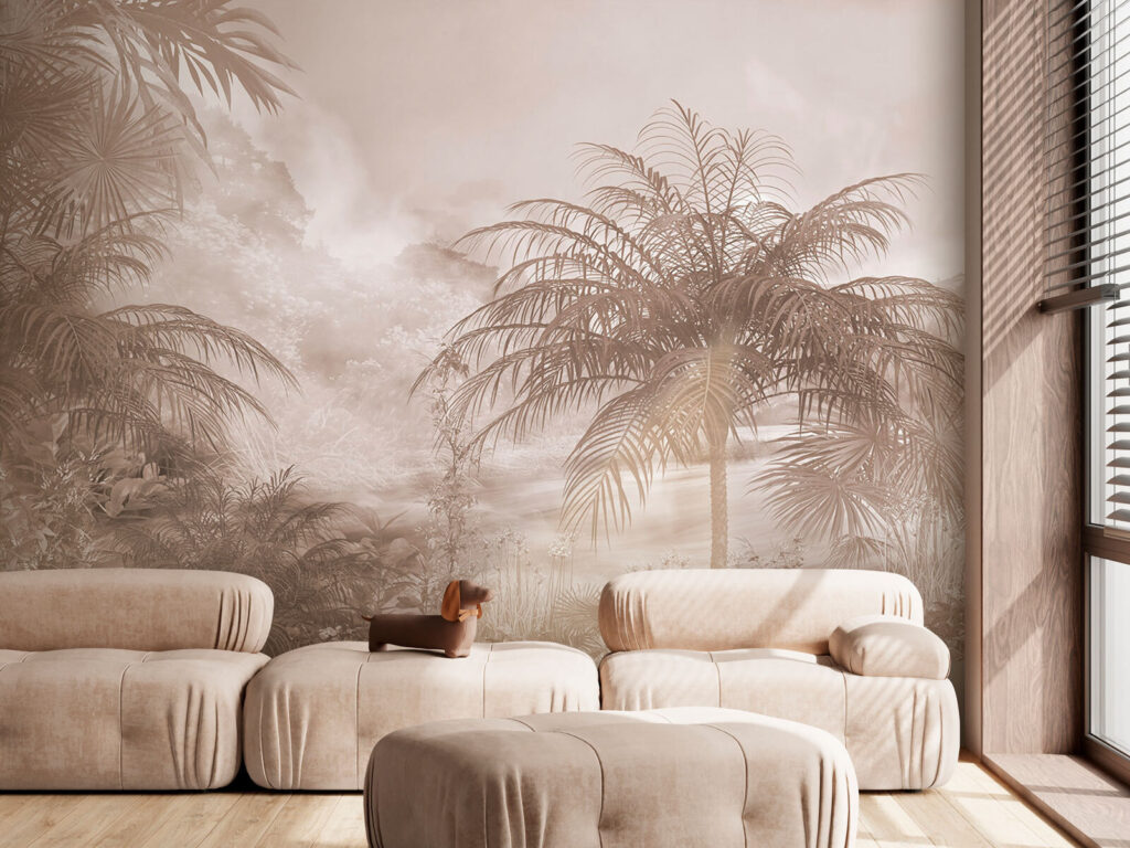 Palms before misty mountains — interior 1