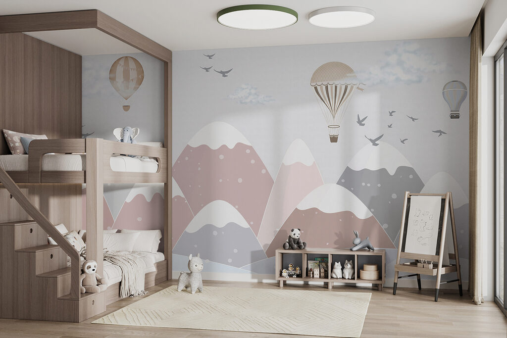Balloons above pink mountains — interior 3