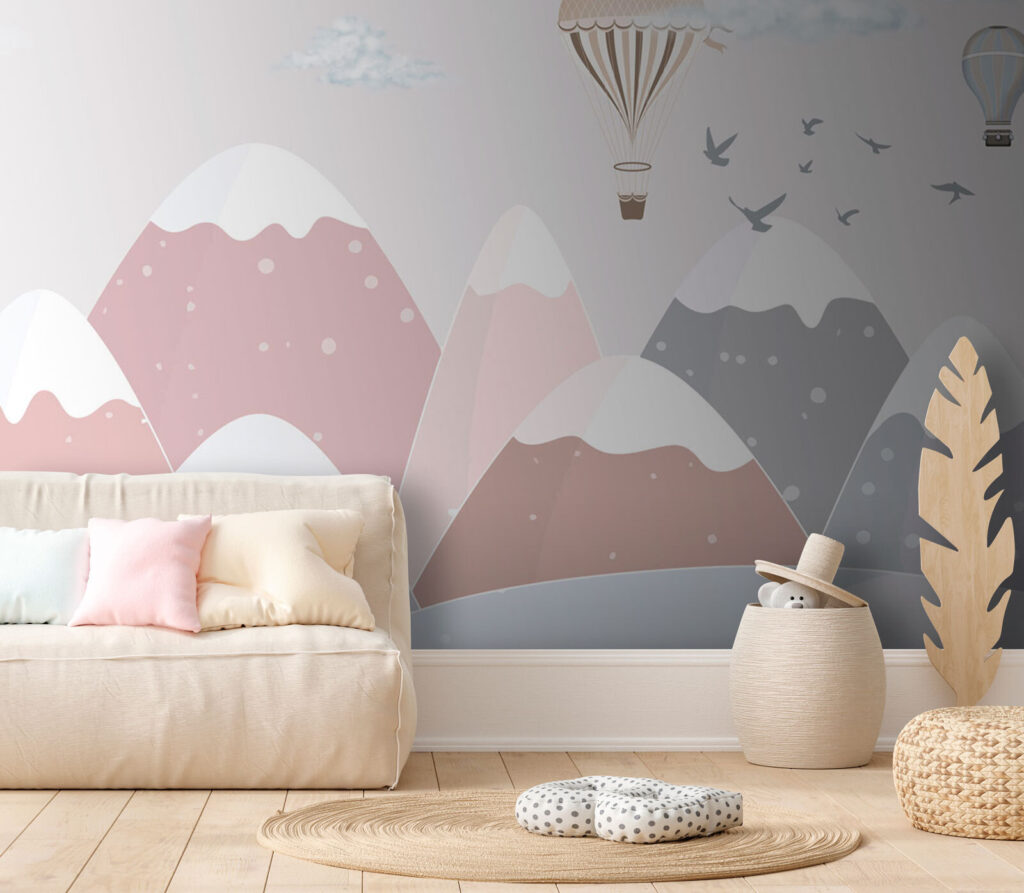 Balloons above pink mountains — interior 2