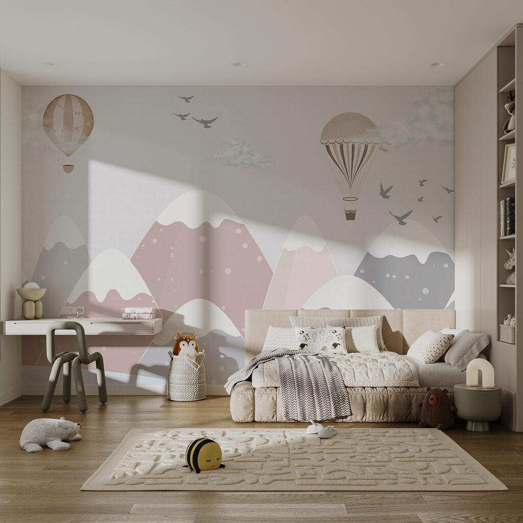 Balloons above pink mountains — interior 4