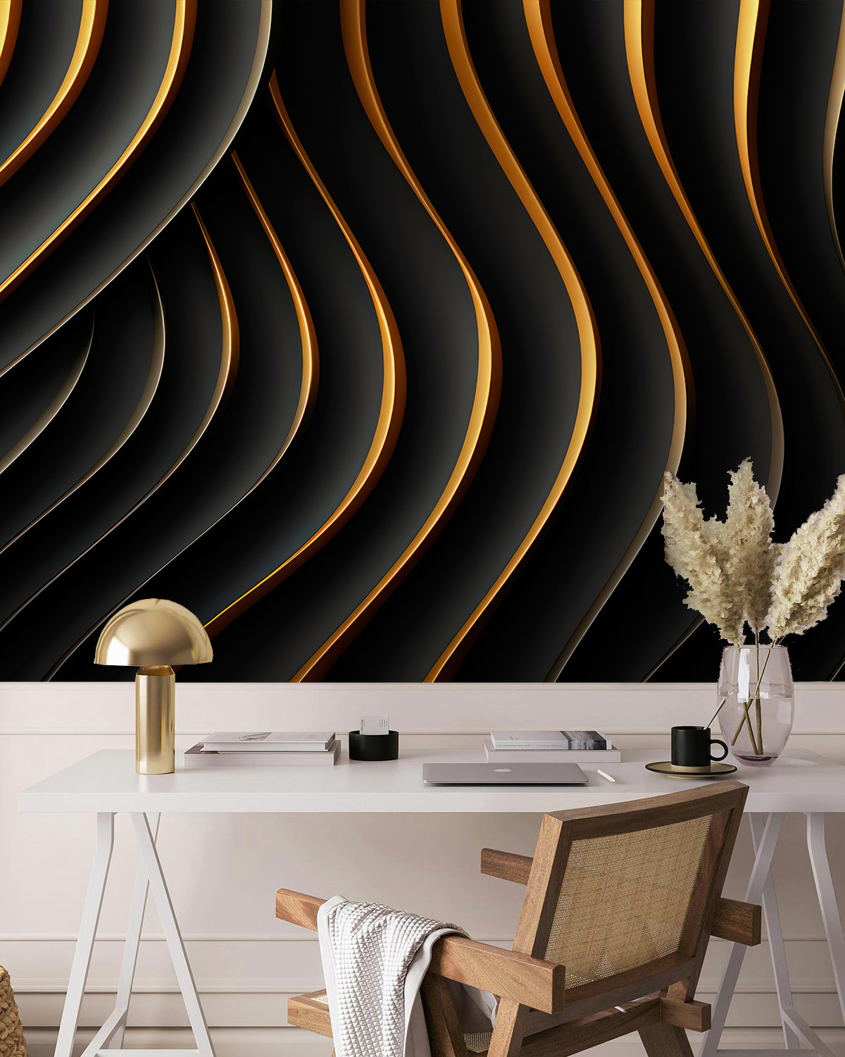 Black waves, golden edges — interior 4