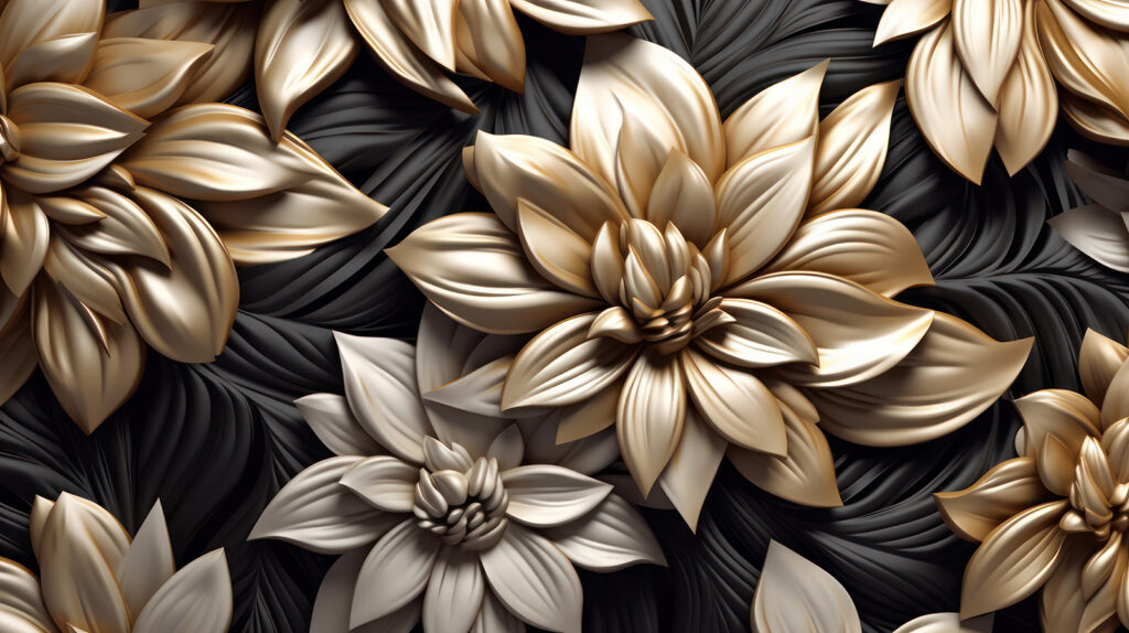 Golden flowers on black — full design